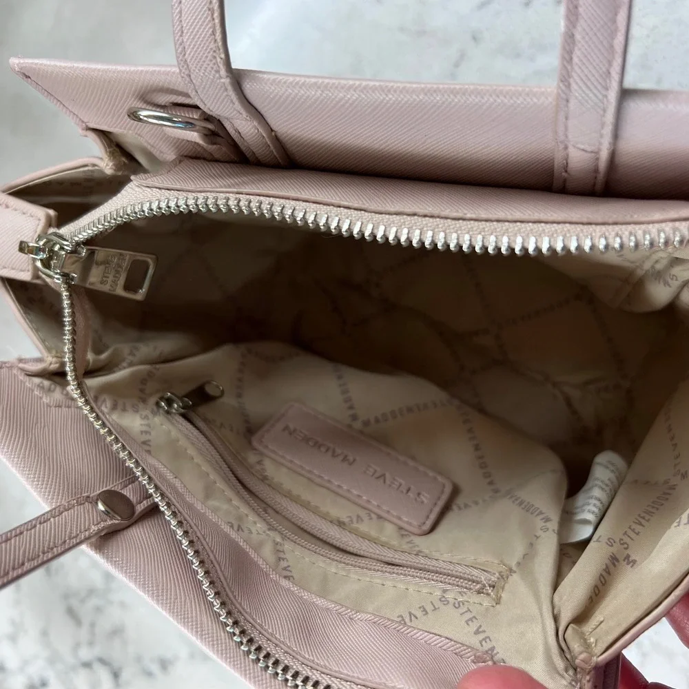 Steve Madden Dusty Pink Saffiano Vegan‎ Leather Winged Satchel Crossbody Bag